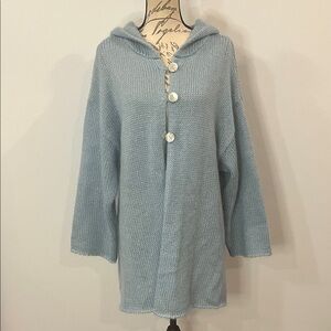 Soft Surroundings mohair wool blend chunky knit hooded cardigan sweater L